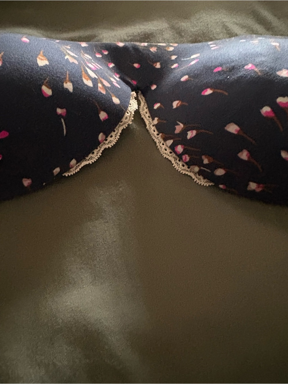 Victoria's Secret Navy Push-Up Bra with Pink and Cream Floral Dots
